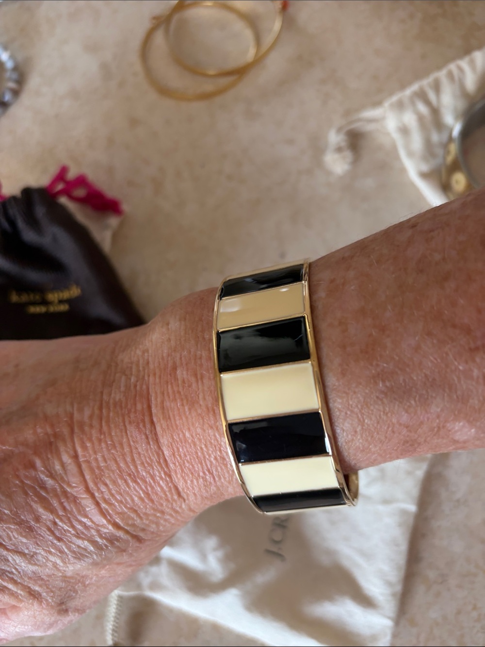 J. Crew Black and Cream Striped Enamel Bangle Bracelet